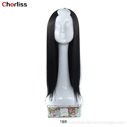 Wholesale 24''Ombre Long Straight Blonde Black Blue U Part Half Wig for Full Head Synthetic Hair Wigs For Woman